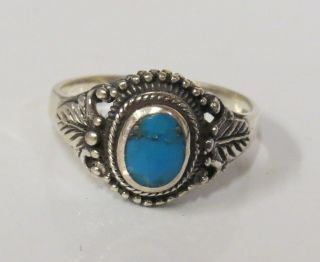 Vintage Native American Sterling Silver And Turquoise Ring Size 5