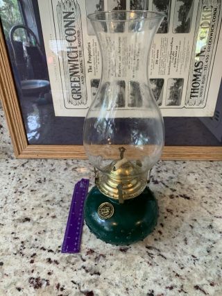 Vintage Lamp Light Farms Green Glass Oil Lamp 12 1/2 Tall Kerosene