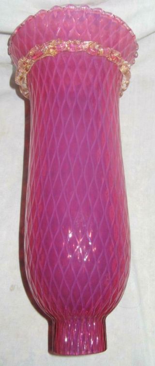 Vintage Cranberry Glass Hurricane Lamp Candle Sconce Shade Chimney