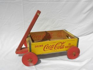Chattanooga 1963 Wooden Yellow & Red Drink Coca - Cola In Bottles Crate Wagon