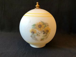 Vintage White Glass Ceiling Light Fixture Globe / Shade W/ Yellow Flowers 4 " Fit