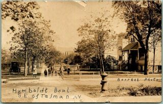 1910s Chicago Illinois Rppc Postcard Kids On Street Humboldt Blvd.  Barrett Photo