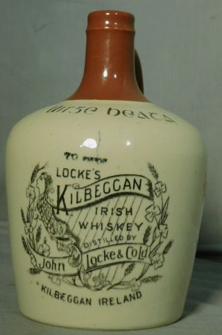 Vintage John Locke Co Kilbeggan Irish Whiskey Crock Jug Flagon Ad Black Transfer