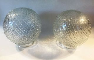 Two (2) Hobnail Cut Clear Glass Ball/globe Lamp Ceiling Light Shade Fixtures