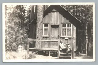 Camp Mather Cabin Man Rppc Tuolumne County Vintage Denim Tioga Pass Photo 1941
