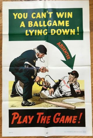 Vintage Wwii Uncle Sam Play The Game Baseball Theme Packer Poster Bressler Ny