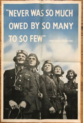 Vintage Wwii Poster Never Was So Much Owed By So Many To So Few Churchill