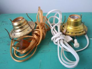 Two Vintage Antique Converted Oil Kerosene Lamp 2 Burner Look Electric Part