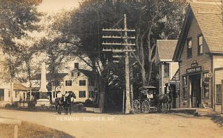 Hermon Corner Me Post Office & Store Horse And Wagon Real Photo Postcard