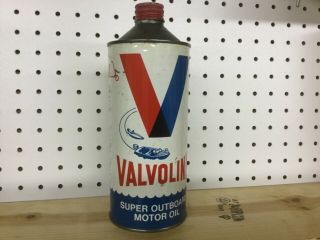 Vintage Full Cone Top Valvoline Outboard Motor Oil Can Freedom Oil