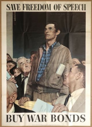 Vintage Poster Save Freedom Of Speech World War Wwii Rockwell 28.  5 X 40