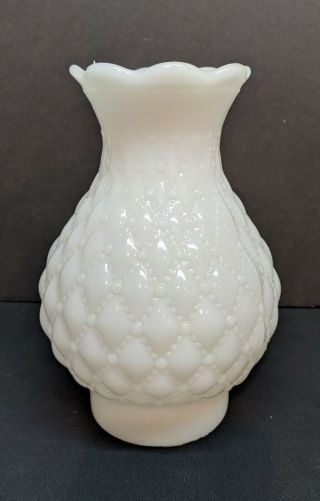 Vintage Quilted Diamond White Milk Glass Lamp Shade Globe - 7 " Tall - 3 " Fitter