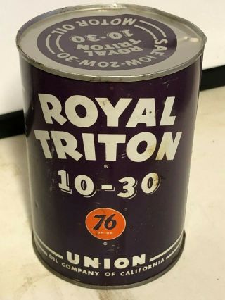 Vintage Royal Triton 76 10 - 30 Motor Oil 1 Quart Can Gas Station Old Logo Display