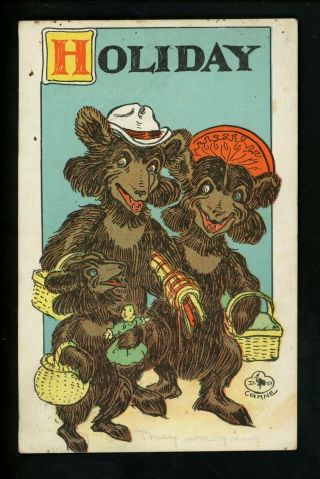 Teddy Bear Vintage Postcard Days Of The Week Artist Signed Crane Holiday