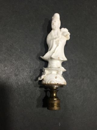 Vintage Porcelain And Brass Lamp Finial,  4.  25”