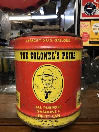 Vintage The Colonels Pride Gas / Oil 5 Gallon Can Sign Standard Esso Shell Stp