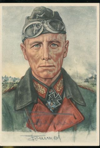 Erwin Rommel Signed Willrich Post Card.  Quality