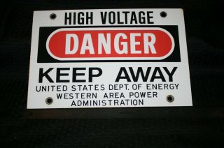 Vintage Porcelain Danger High Voltage Sign United States Department of Energy 3