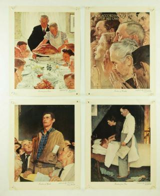 Signed Norman Rockwell 1943 Four Freedoms Wwii Prints Want Fear Speech Worship