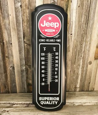 Jeep Superior Quality Large 27 " Metal Thermometer Sign Glows In The Dark