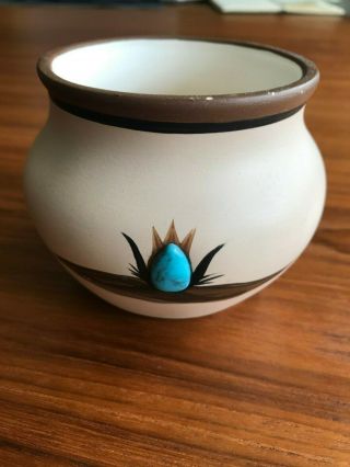 Hopi Toad Signed Miniature Pottery Pot Native American Indian Turquoise