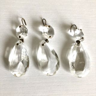 3 Vintage Teardrop Clear Glass Pendant Prism Chandelier Crystal 2” Length