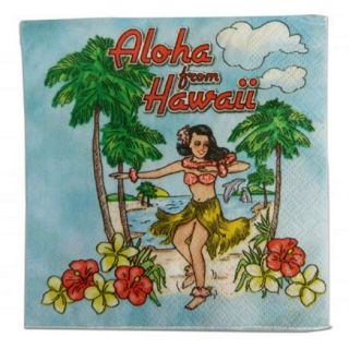 Retro Hawaiian Hula Girl Cocktail Napkins (20) Vintage Luau Tiki Bar Design Leis