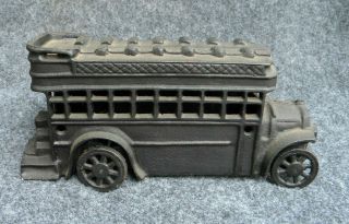 Vintage Antique Collectible Cast Iron Double Decker Bus 10 " Long Black Bin - Dc