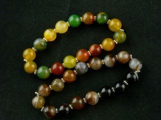 Two Special Pure Tibetan Agate Dzi Round Beads Bracelets C014