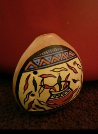 Vintage Clay Hand - Painted Southwestern Native American Ocarina Whistle