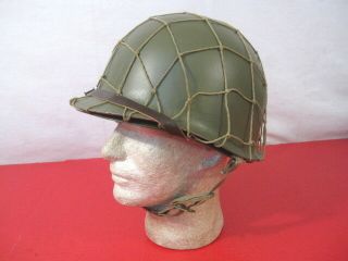 WWII US Army M1 Helmet Fixed Bale Front Seam w/Westinghouse Liner - Complete 2 3