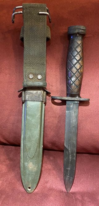 Wwii U.  S.  M 4 Bayonet & Us M8 Scabbard With Rare Experinental Handle