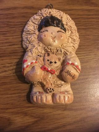 1987 Eski Moppets Hand Made In Alaska B J Reid,  Eskimo Girl With Teddy Bear 5 "