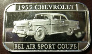 1955 Chevrolet Bel Air Sport Coupe 1 Troy Oz.  999 Fine Silver Bar - Chevy