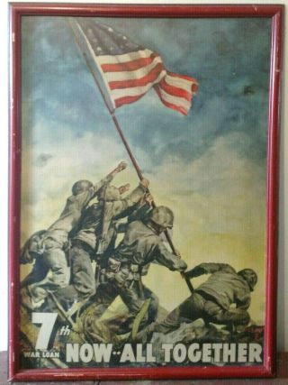 Wwii 1945 Now All Together Iwo Jima Flag Raising 7th War Loan Poster