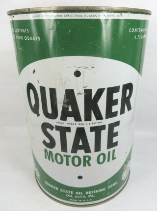 Vintage Lg Quaker State Motor Oil Pa 5 Quart Usa Tin Metal Can Service Station