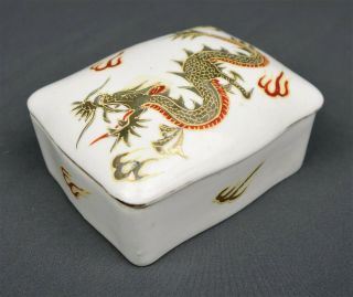 Vintage Mid Century Japanese Porcelain Trinket Box Hand Painted Dragon Japan