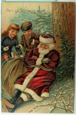 Santa Claus Sleeps Children Go Thru His Toy Sack 1910 Christmas Postcard - A468