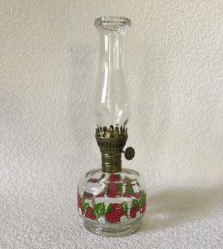 Vintage Lamplight Farms Oil Lamp Small 8.  75” Tall With Painted Strawberries