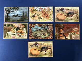7 Thanksgiving Antique Postcards Early 1900s.  Publ Tuck Series 123 Set W Value