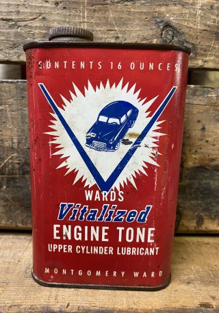 Montgomery Wards Vitalized Engine Tone Vintage Oil Can Car Graphic Empty