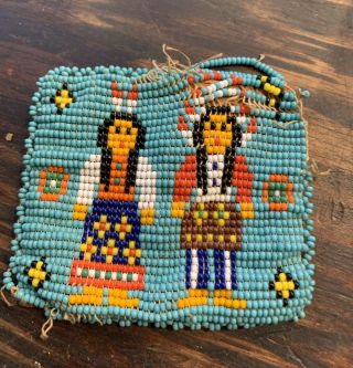 Vintage Native American Hand Beaded Leather Coin Purse Damage
