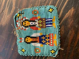 vintage Native American Hand Beaded Leather Coin Purse Damage 3