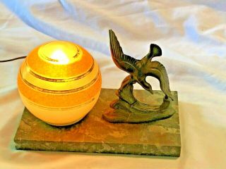 Vintage French Art Deco Table Lamp With Globe And Bird - For Repair -