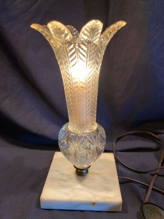 Vintage Clear Cut Glass Boudoir Vanity Lamp 10 1/2 " Unique Marble Base