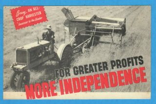 Allis Chalmers Model 60 All Crop Harvester,  Tractor,  Farmer Advertising Postcard