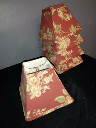 Set Of 5 Small Lamp Shades Red Floral Print