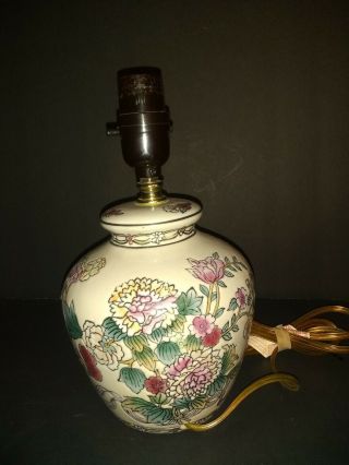 Oriental Floral Porcelain Ceramic Ginger Jar Table Boudoir Lamp 11” H 3