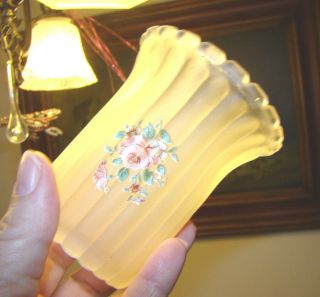 Vintage Antique White Satin Glass Torchier Lamp Light Shade Stamp Flower Design
