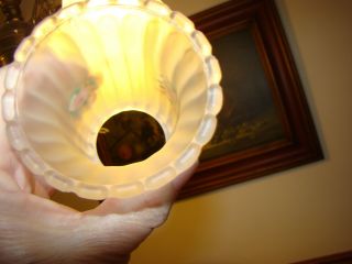 Vintage Antique White Satin Glass Torchier Lamp Light Shade STAMP Flower Design 2